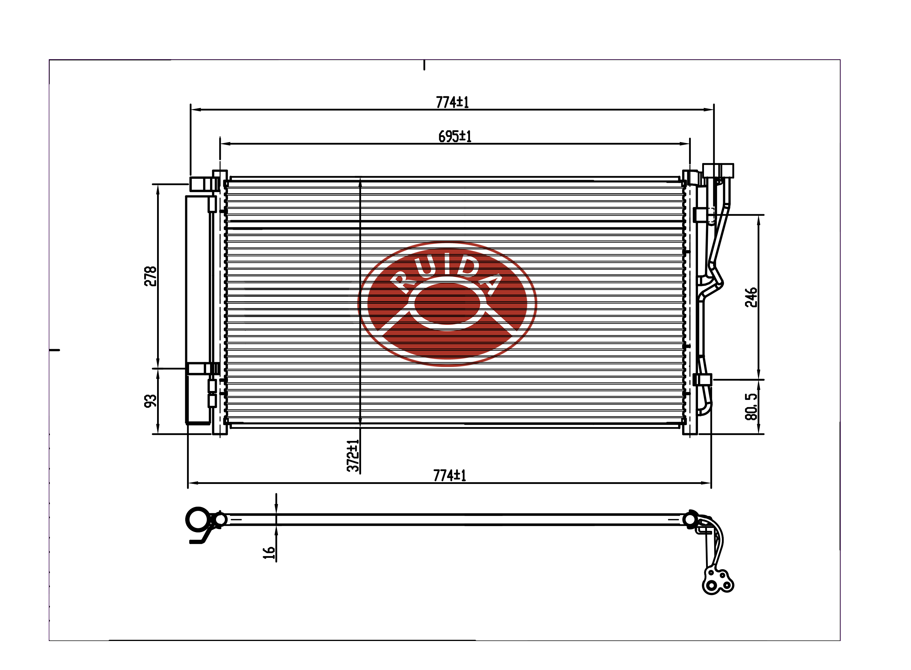 DPI30019 Dibujo del condensador del aire acondicionado del automóvil