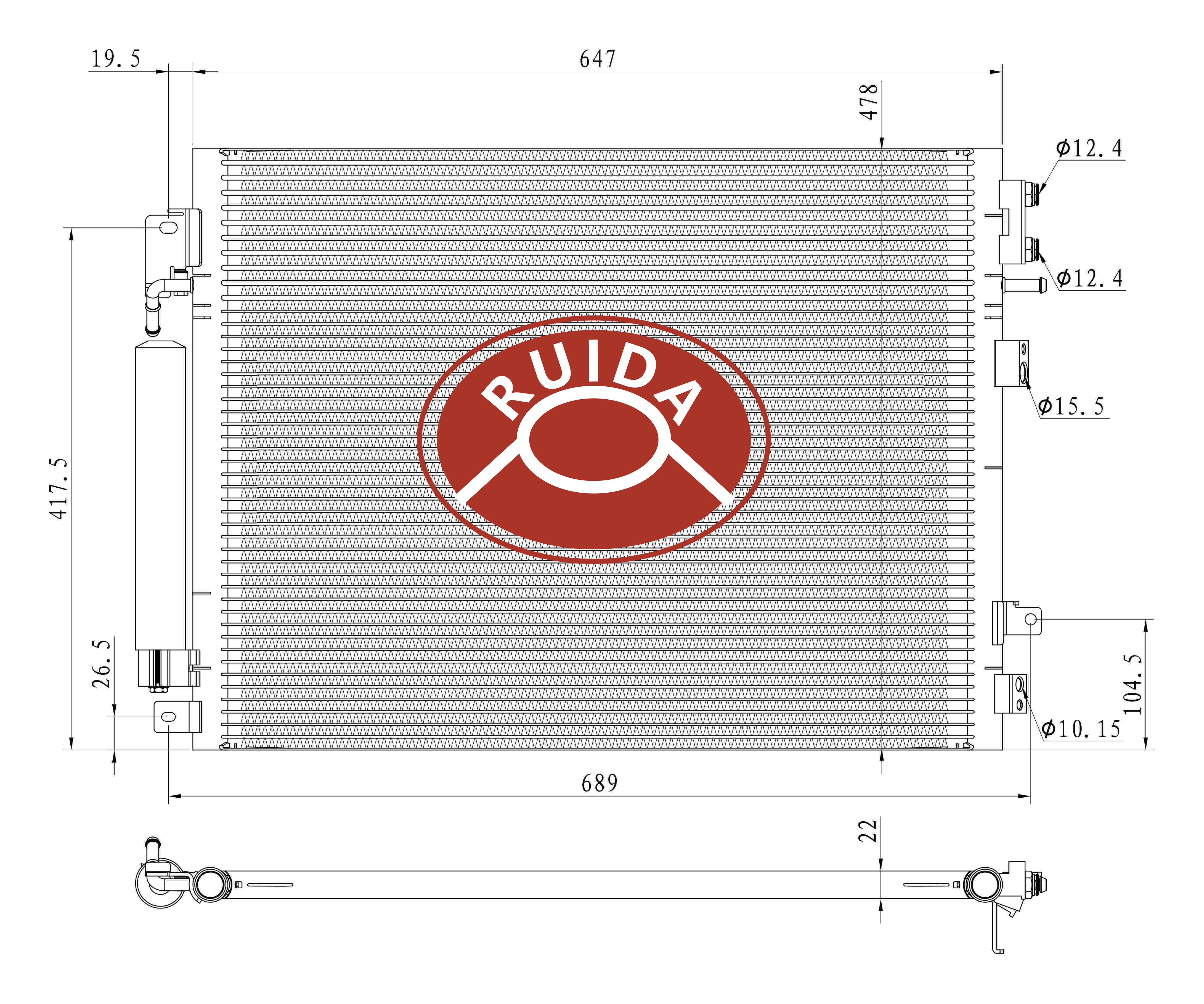 DPI3897 Dibujo del condensador de aire acondicionado automático